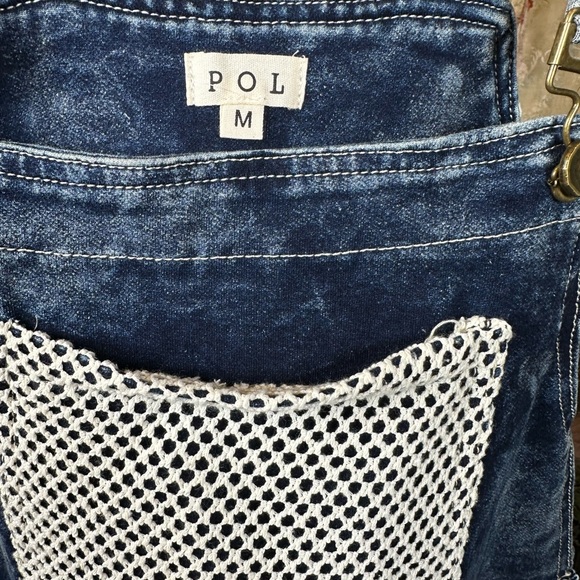 🆕 POL crochet patchwork wide-leg denim overalls. NWOT - Picture 5 of 13